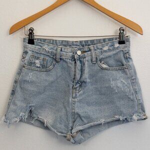 Distressed High-Waisted Light Wash Denim Shorts – Size L